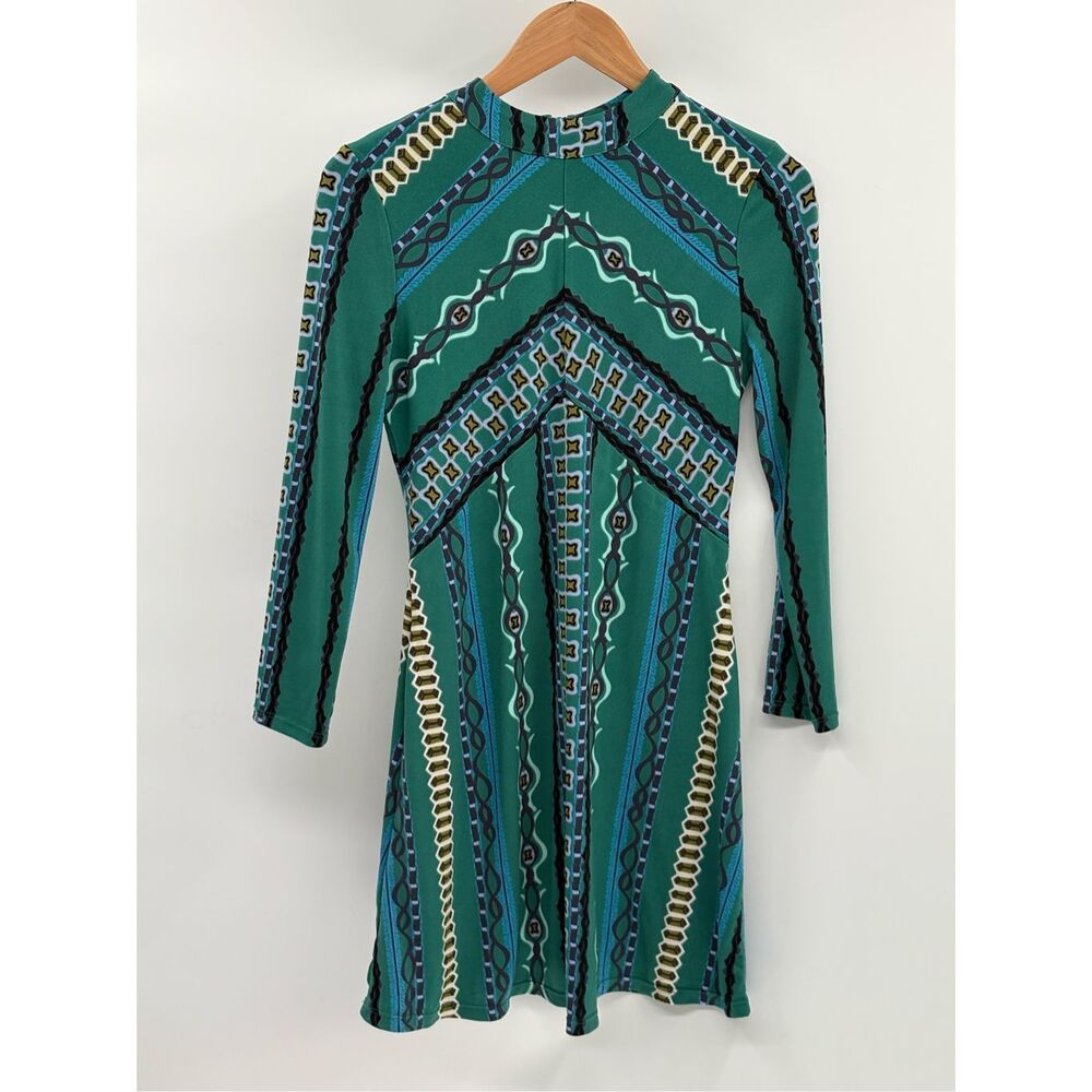 Free People Dress Bohemian Long Sleeve Women Size Small Green Print